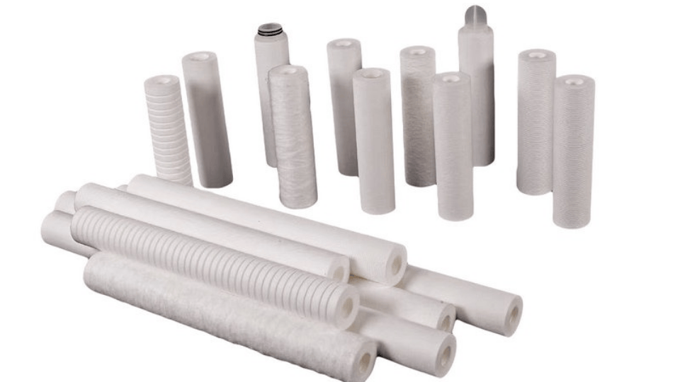 A collection of cartridge filters in various designs for filtration purposes